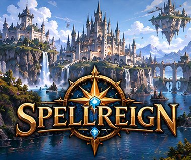 Spellreign: a fantasy city of towers and bridges below snowy mountains