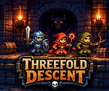 Threefold Descent: a knight, a mage and an archer in a torch-lit dungeon
