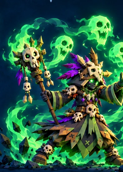 The Witch Doctor summoning green spirits