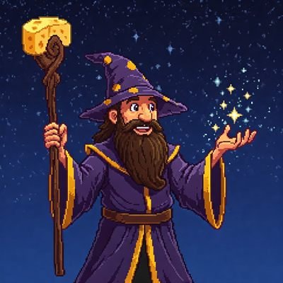 Dave the Magical Cheese Wizard: a pixel-art wizard with a cheese staff